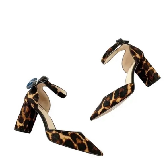 Alex Marie Ankle Strap Leopard Print Block Heel Sandals - Picture 4 of 12